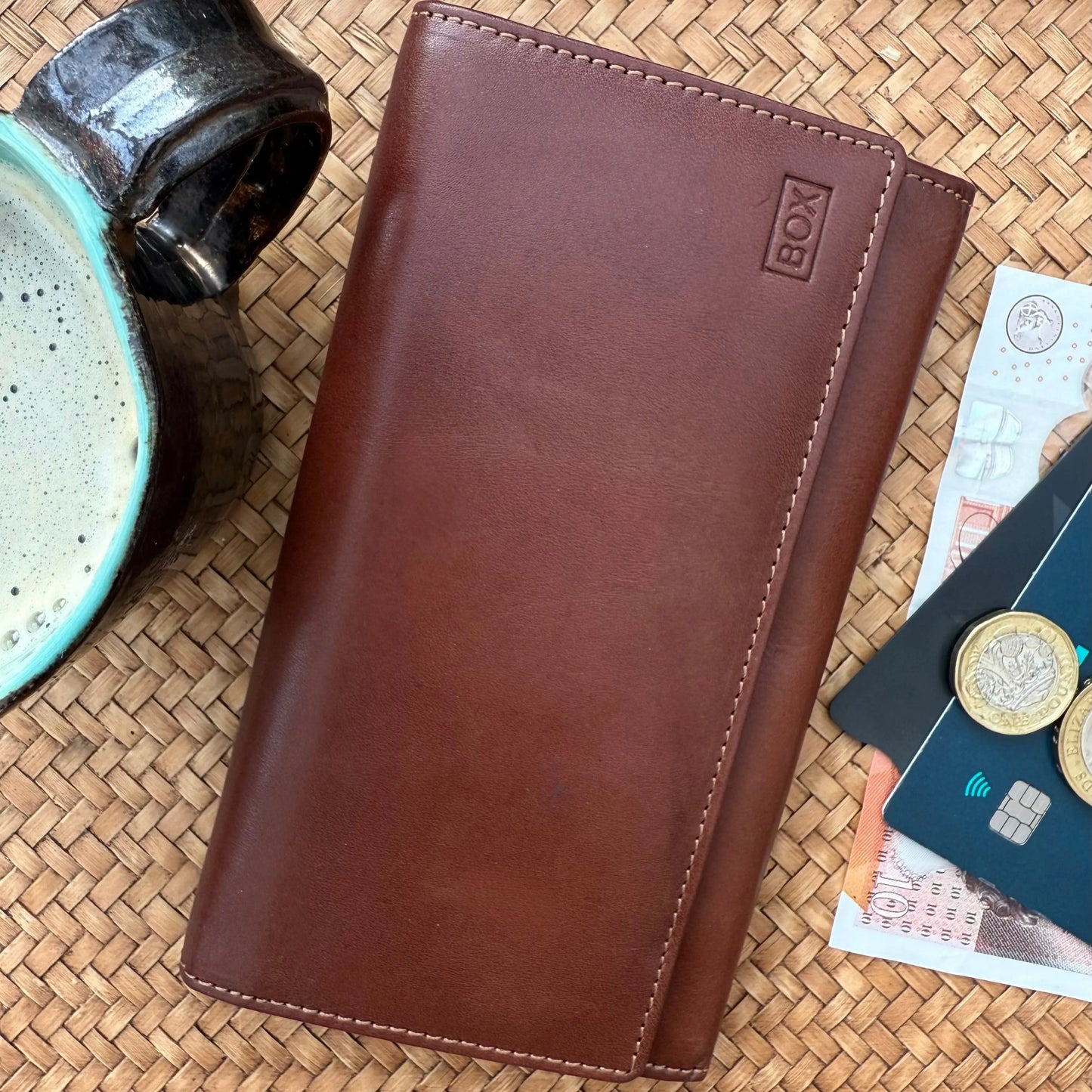 Three Quarter Close Purse Tan Leather My Store