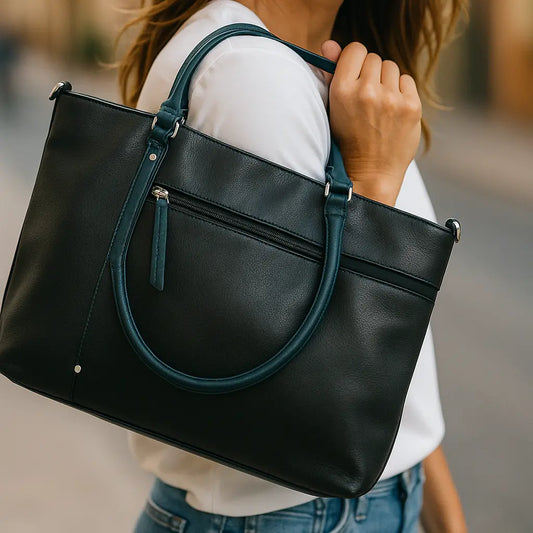 Leather Shopper Bag Black & Navy Leather Box Leather