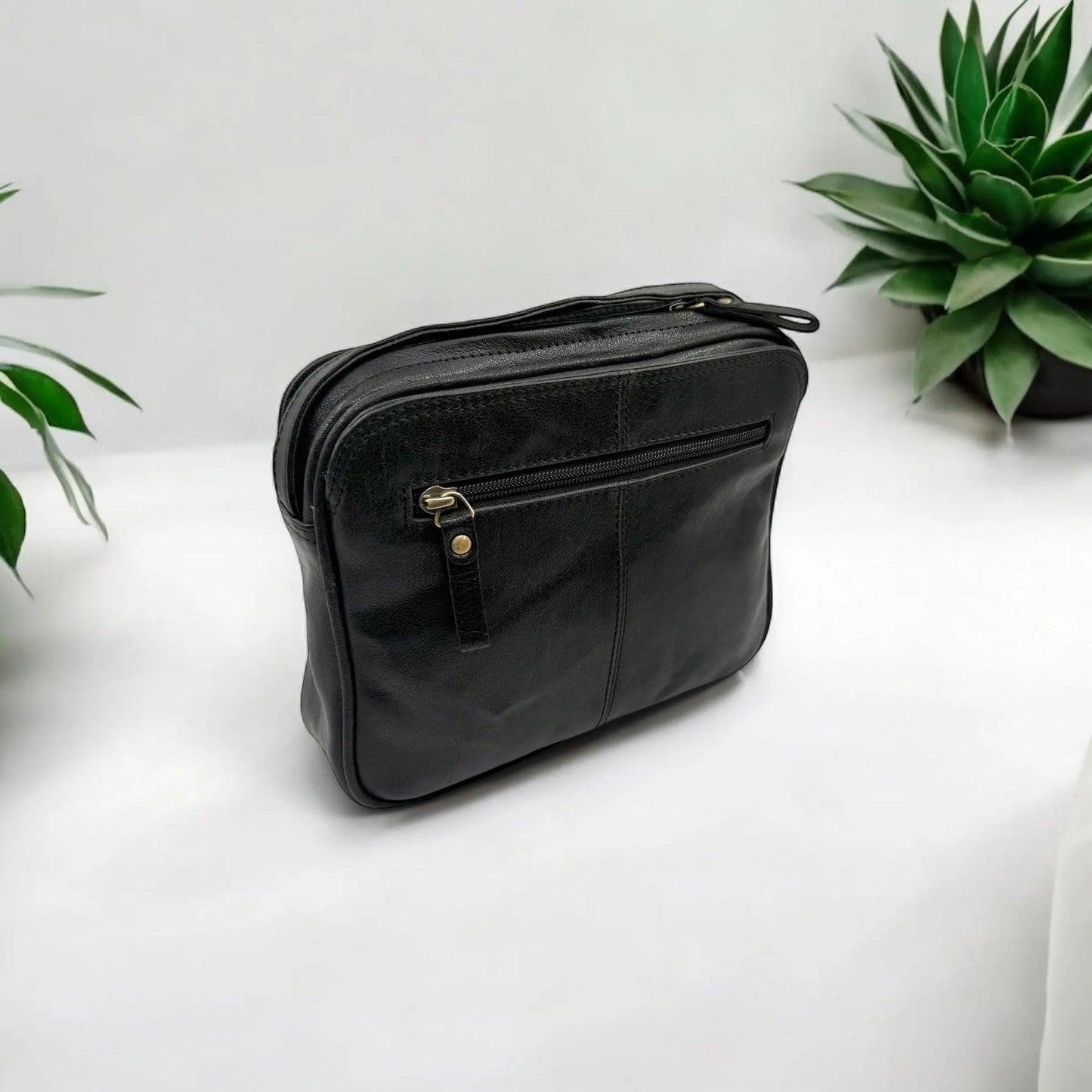 Leather Shoulder Bag Black Buff Leather Box Leather