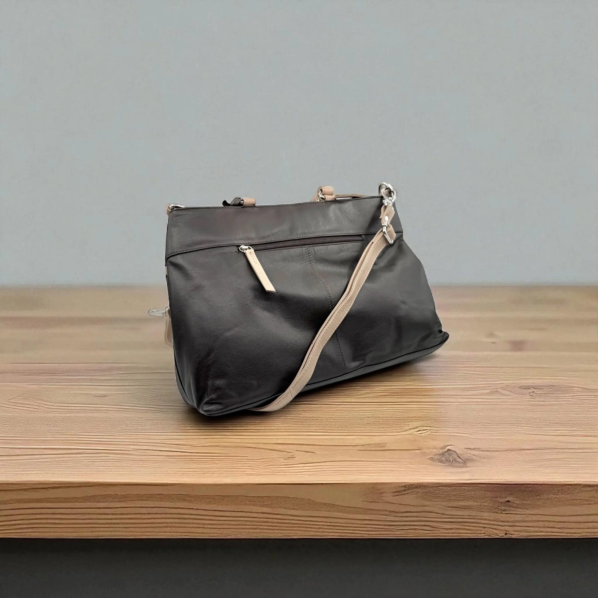 Leather Shopper Bag Brown & Taupe Leather Box Leather