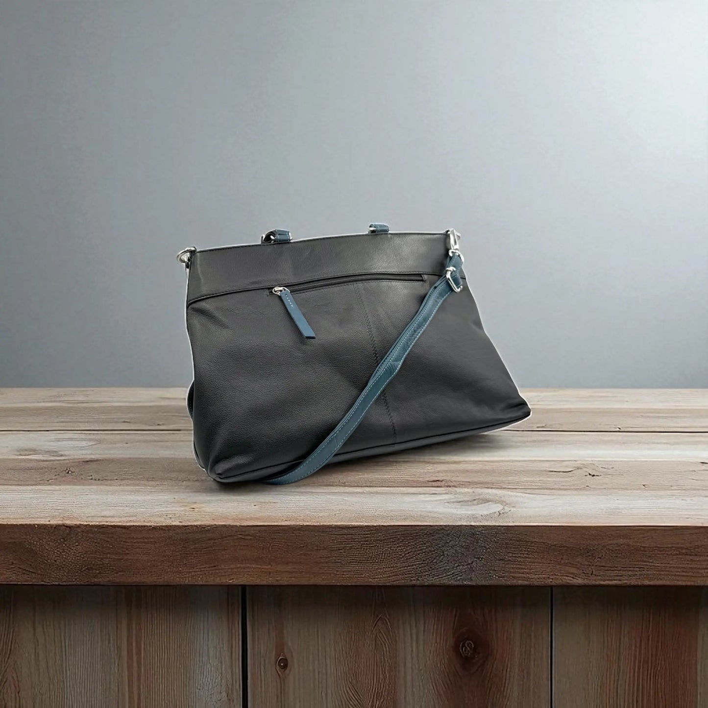 Leather Shopper Bag Black & Navy Leather Box Leather