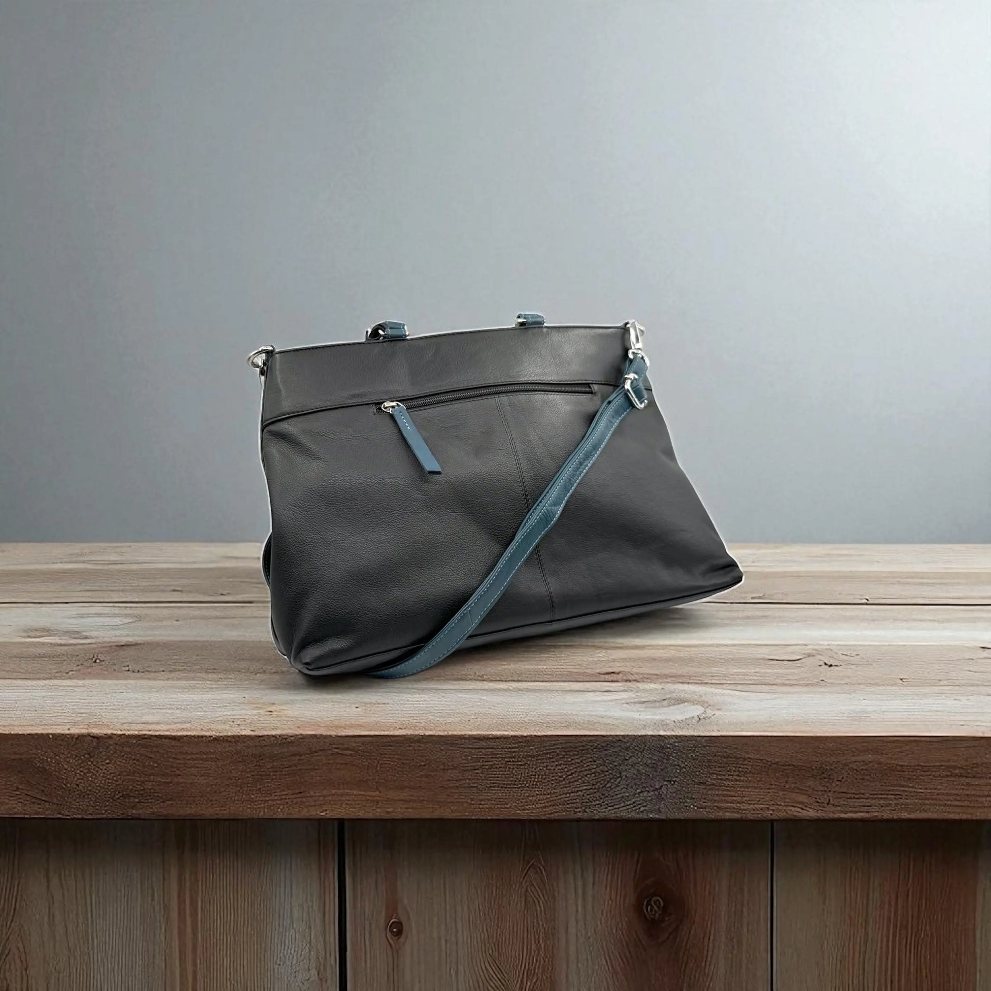 Leather Shopper Bag Black & Navy Leather Box Leather
