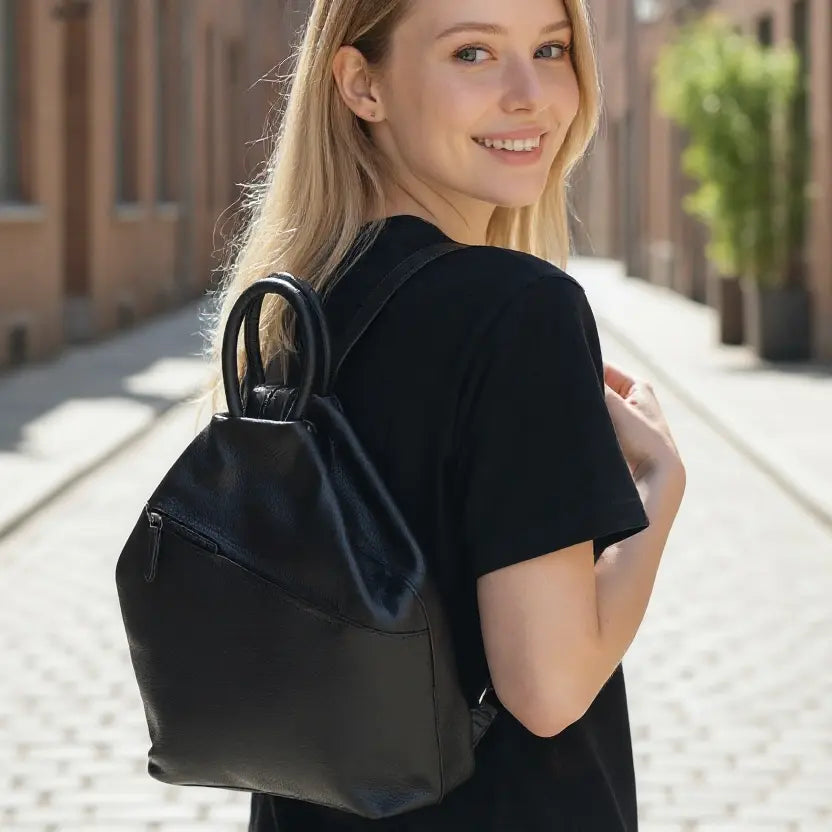 Leather Shoulder Bag Black & Taupe