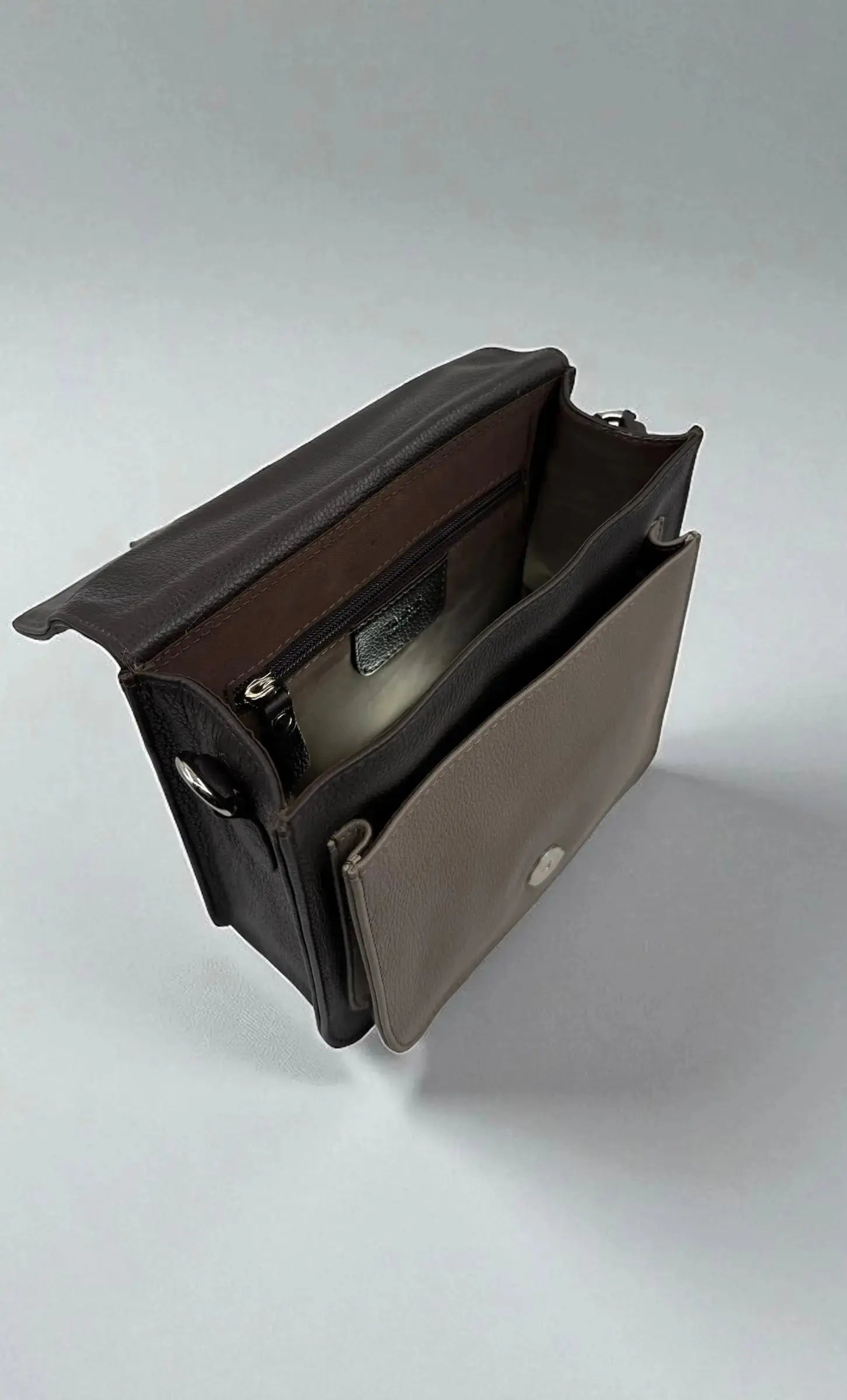 Leather Shoulder Bag Black & Taupe Box Leather