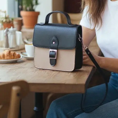 Leather Shoulder Bag Navy & Cream Box Leather
