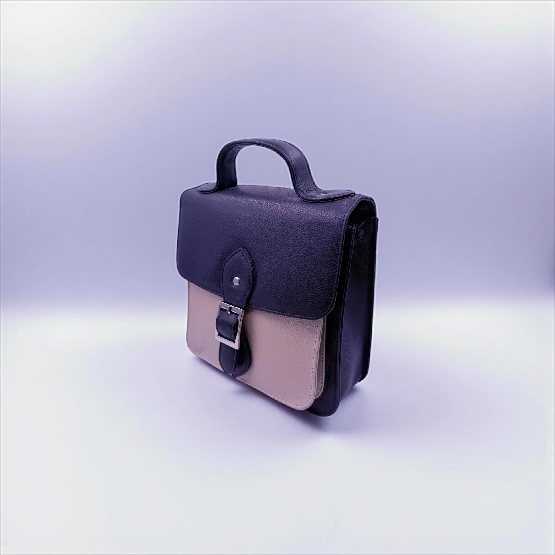 Leather Shoulder Bag Navy & Cream Box Leather