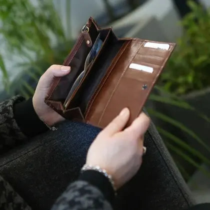Three Quarter Close Purse Tan Leather My Store