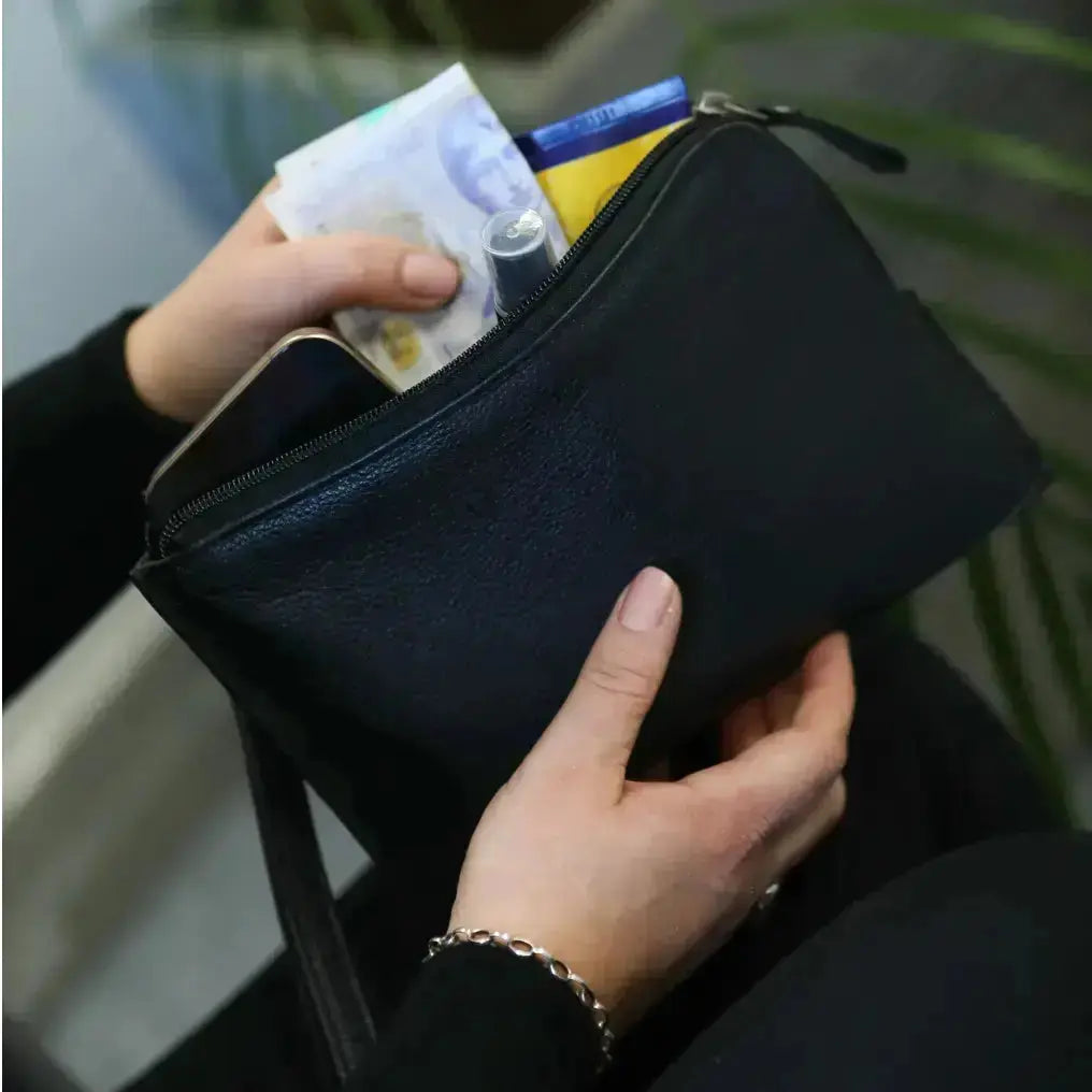 Soft Feel Bag with Hand Strap Black Leather My Store