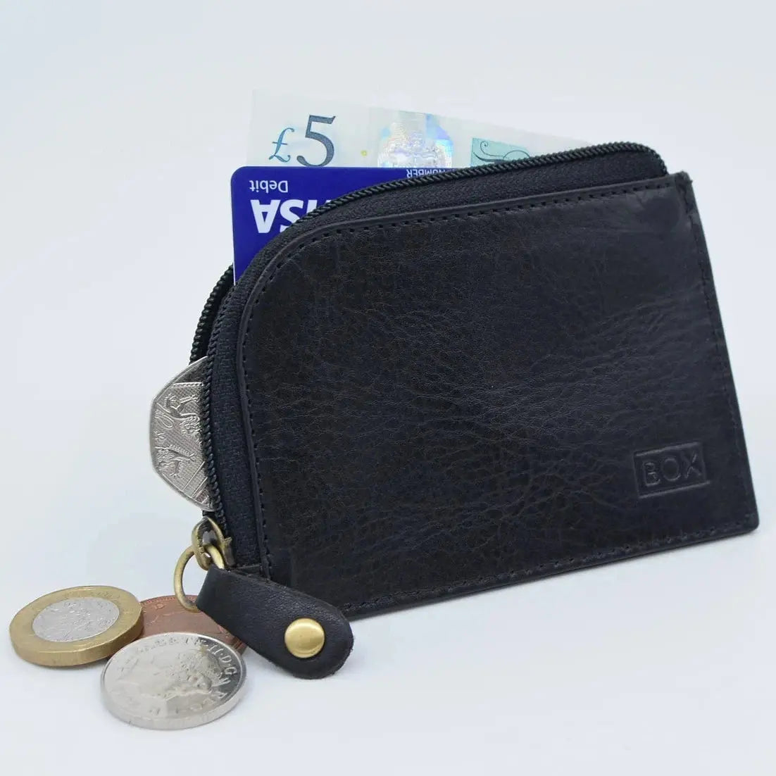 Mini Zip Wallet Black Leather My Store