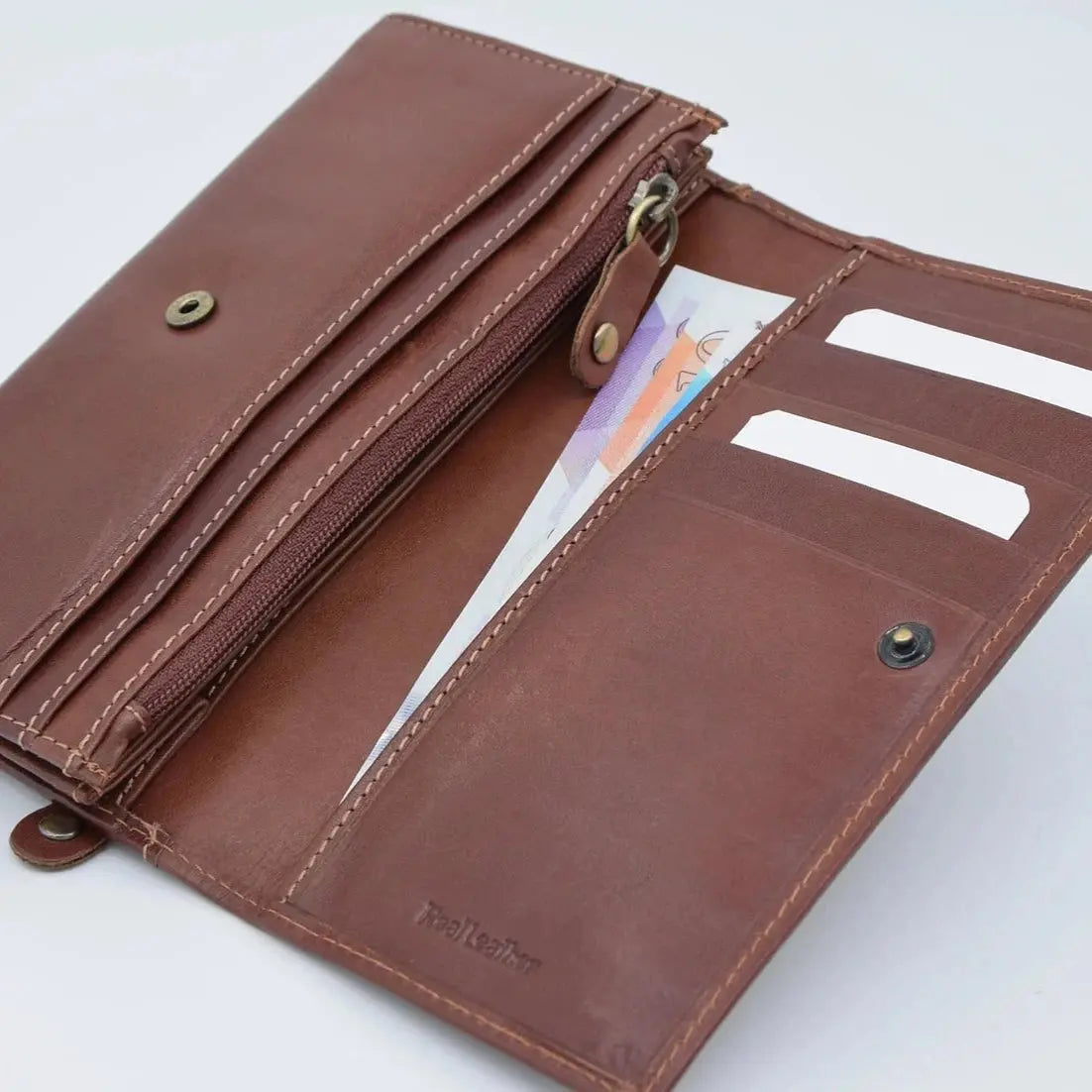 Three Quarter Close Purse Tan Leather My Store