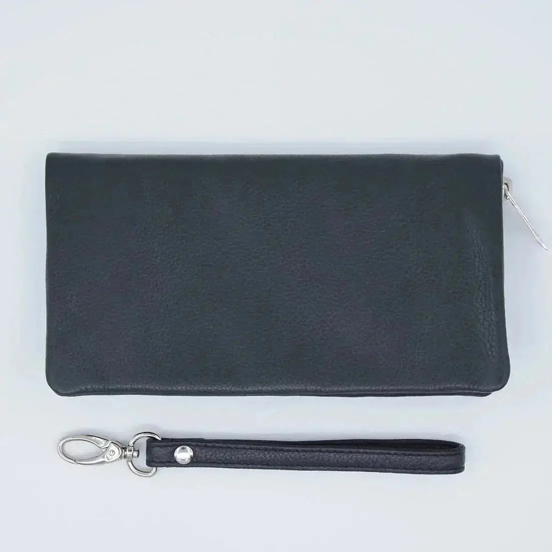 Crossover Purse with Hand Strap Black Leather My Store