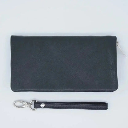 Crossover Purse with Hand Strap Black Leather My Store