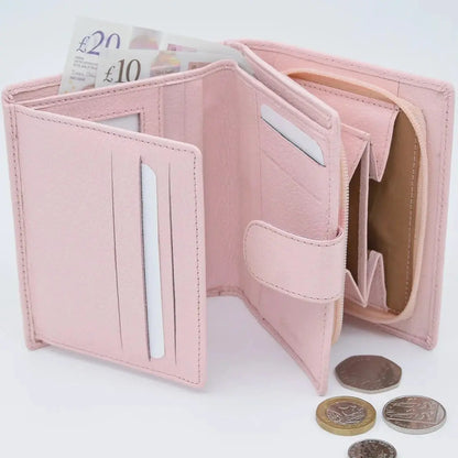 Large Tab Close Purse Wallet Tri-Fold Purple Leather My Store
