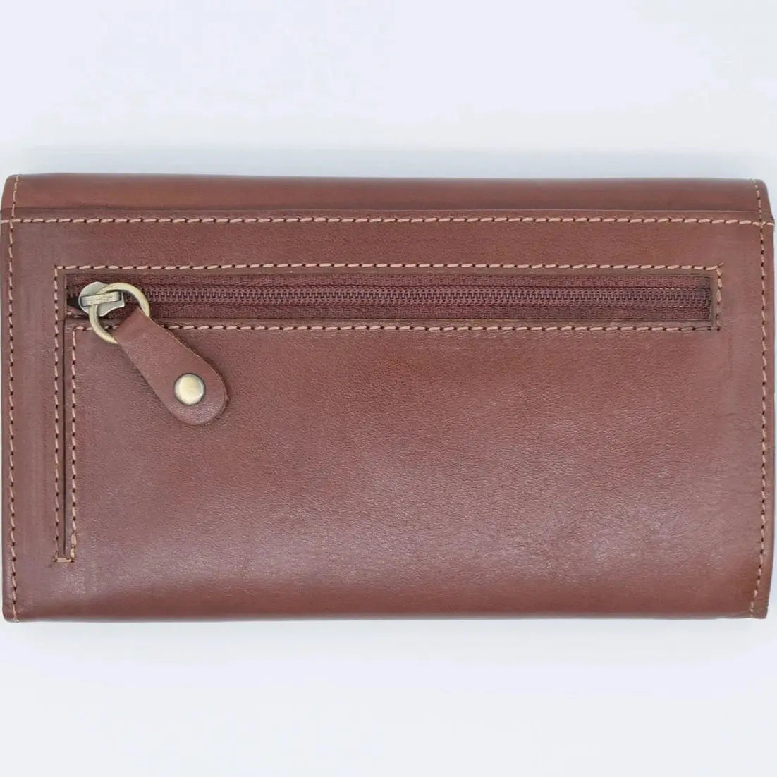 Three Quarter Close Purse Tan Leather My Store