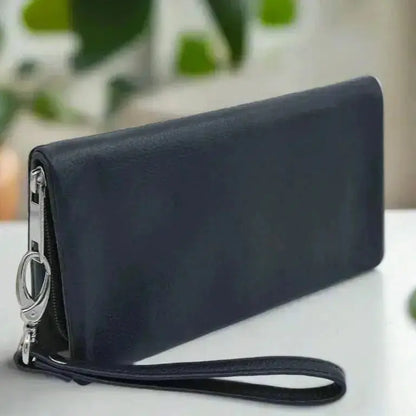 Crossover Purse with Hand Strap Black Leather My Store