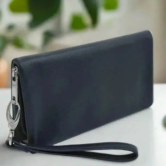 Crossover Purse with Hand Strap Black Leather My Store