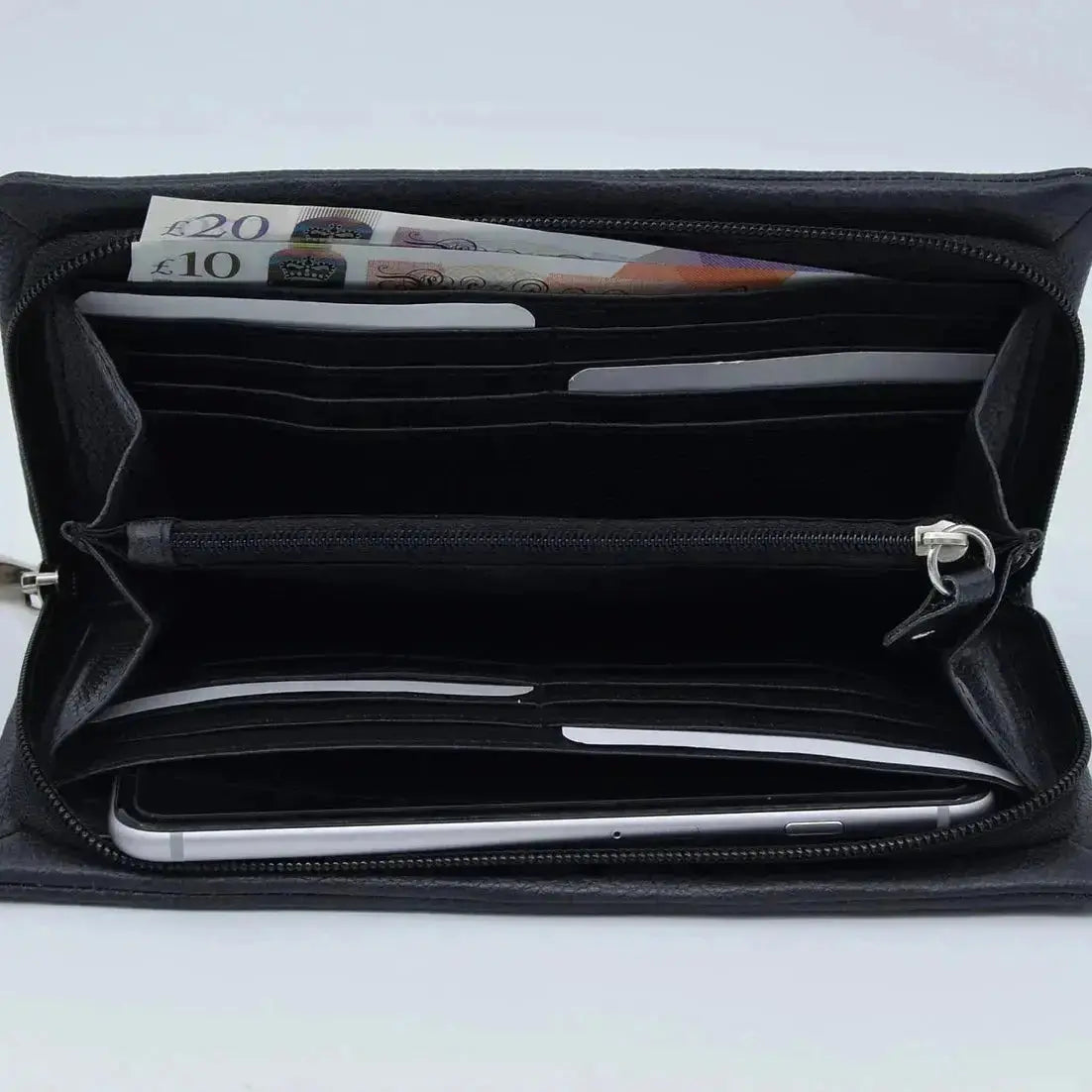 Crossover Purse with Hand Strap Black Leather My Store