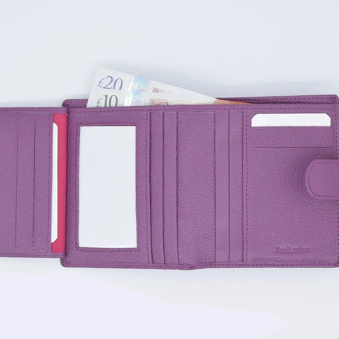 Large Tab Close Purse Wallet Tri-Fold Purple Leather My Store