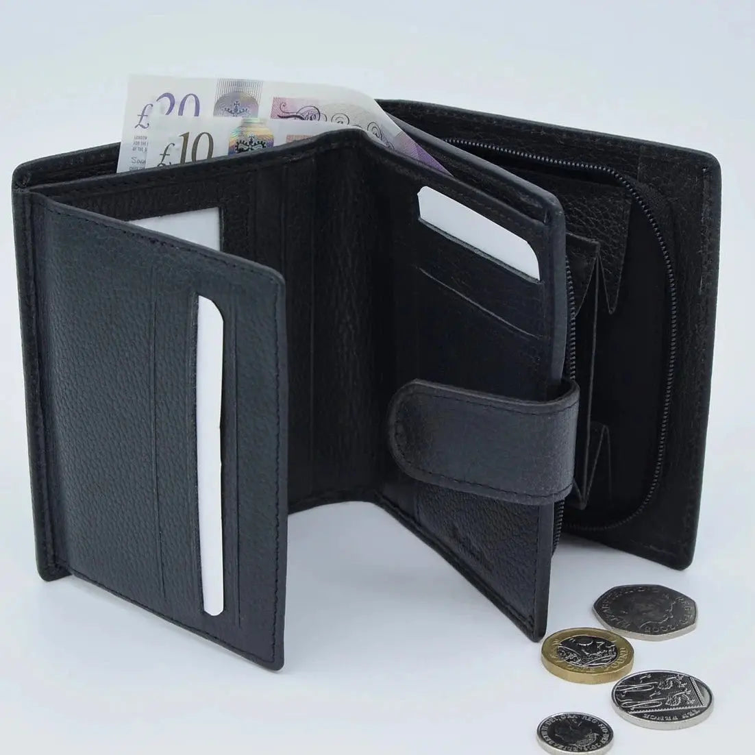 Large Tab Close Purse Wallet Tri-Fold Purple Leather My Store