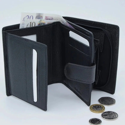Large Tab Close Purse Wallet Tri-Fold Purple Leather My Store