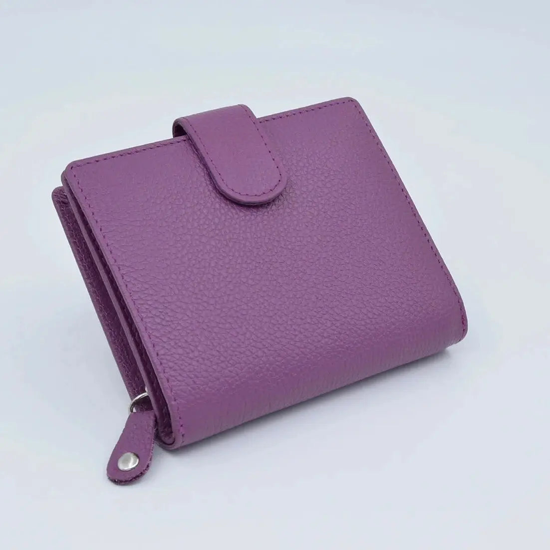 Large Tab Close Purse Wallet Tri-Fold Purple Leather My Store