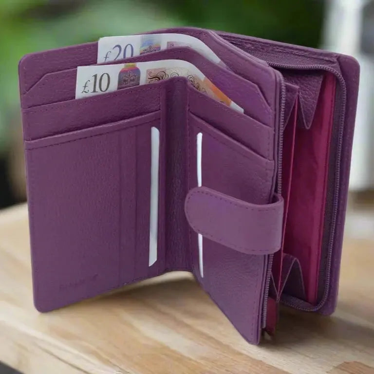 Large Tab Close Purse Wallet Bi-Fold Black Leather My Store