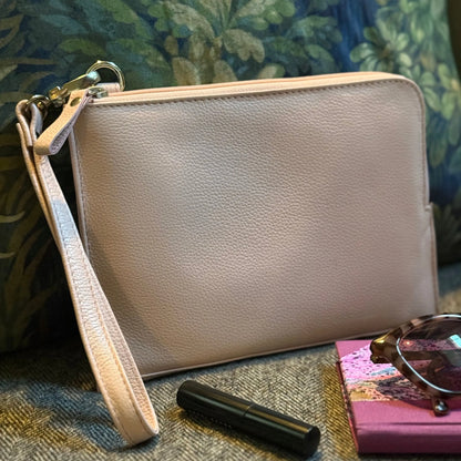 Soft Feel Bag with Hand Strap Pink Leather My Store