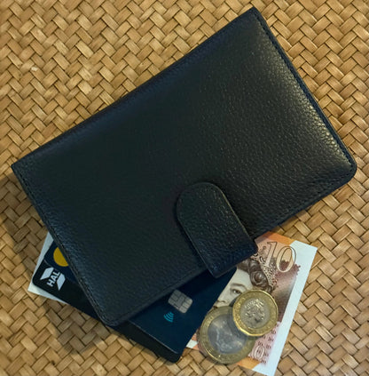 Large Tab Close Purse Wallet Bi-Fold Black Leather My Store