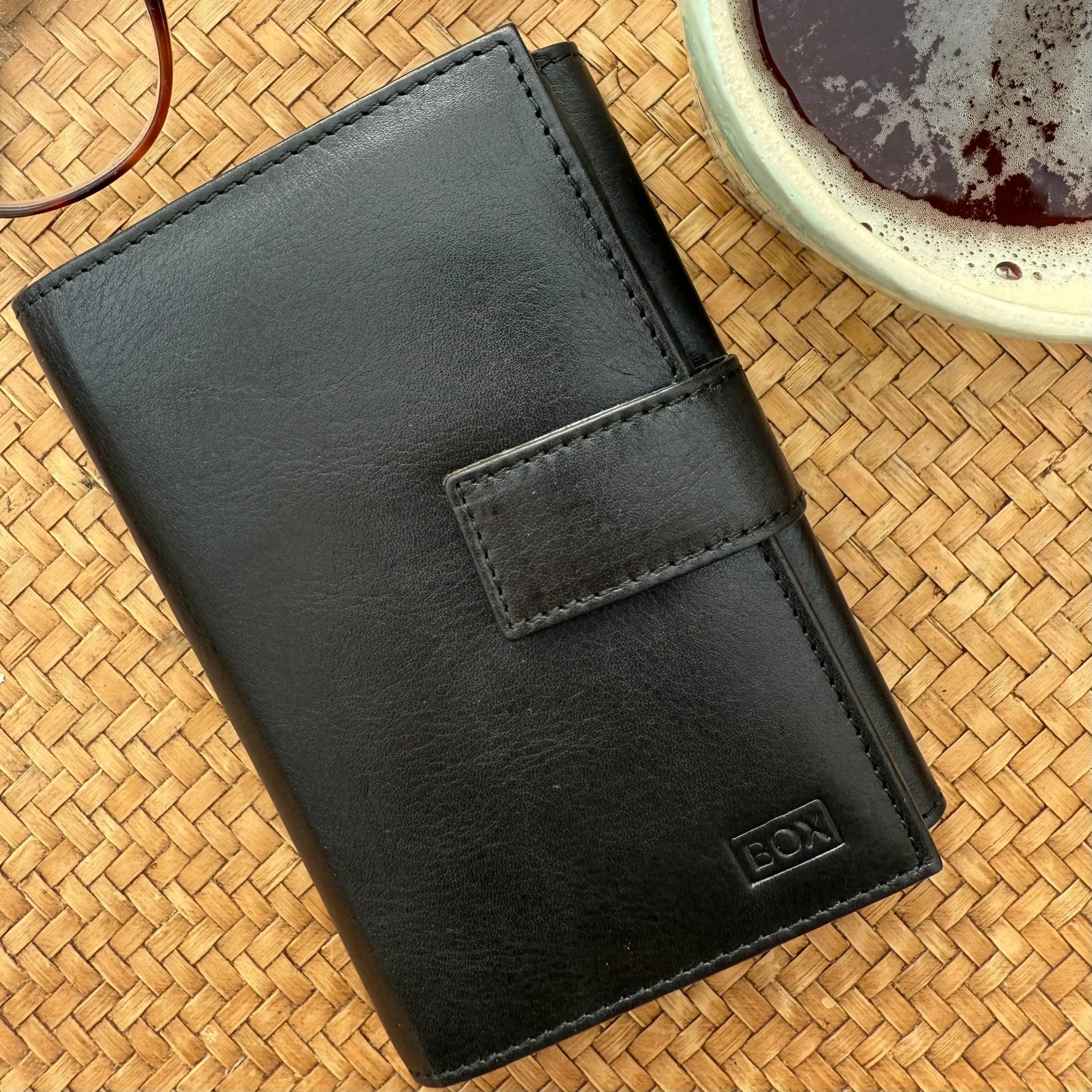 Large Tab Close Wallet Black Leather My Store
