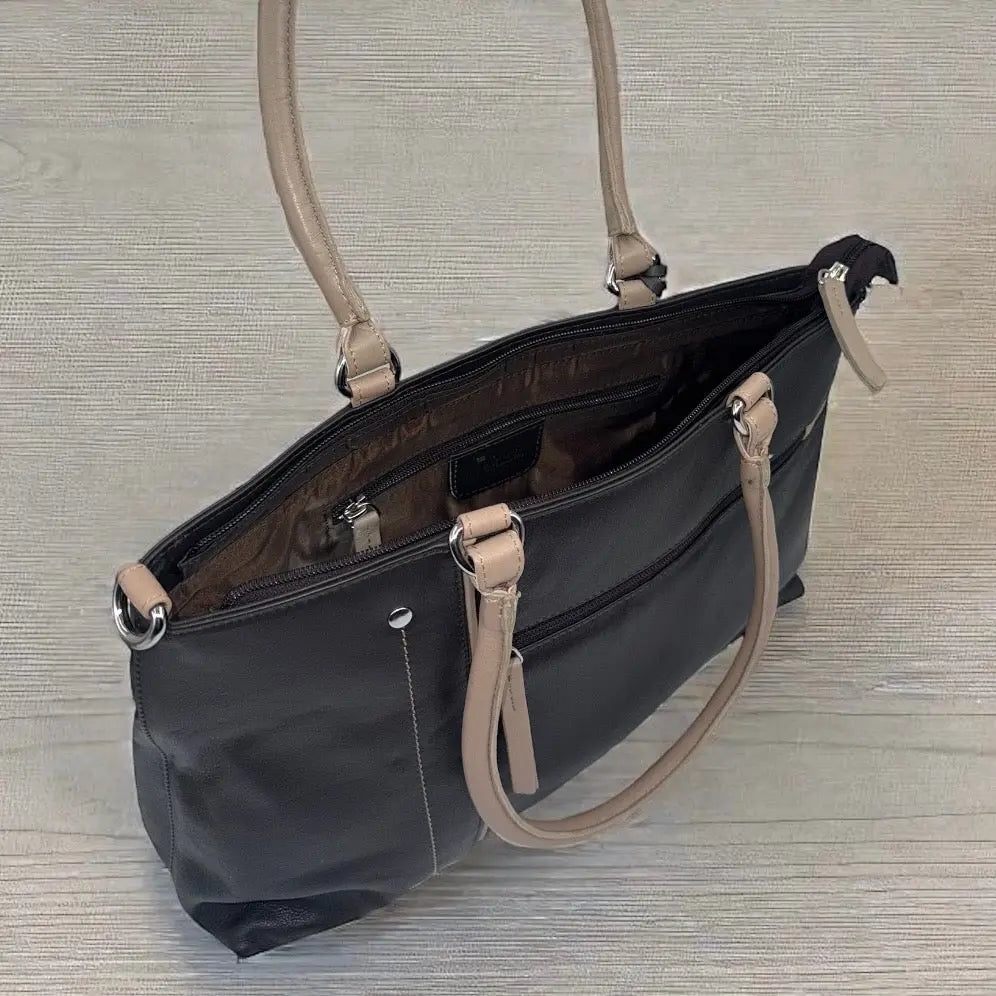 Leather Shopper Bag Brown & Taupe Leather Box Leather