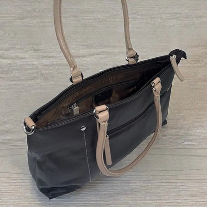 Leather Shopper Bag Brown & Taupe Leather Box Leather