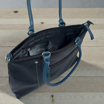 Leather Shopper Bag Black & Navy Leather Box Leather