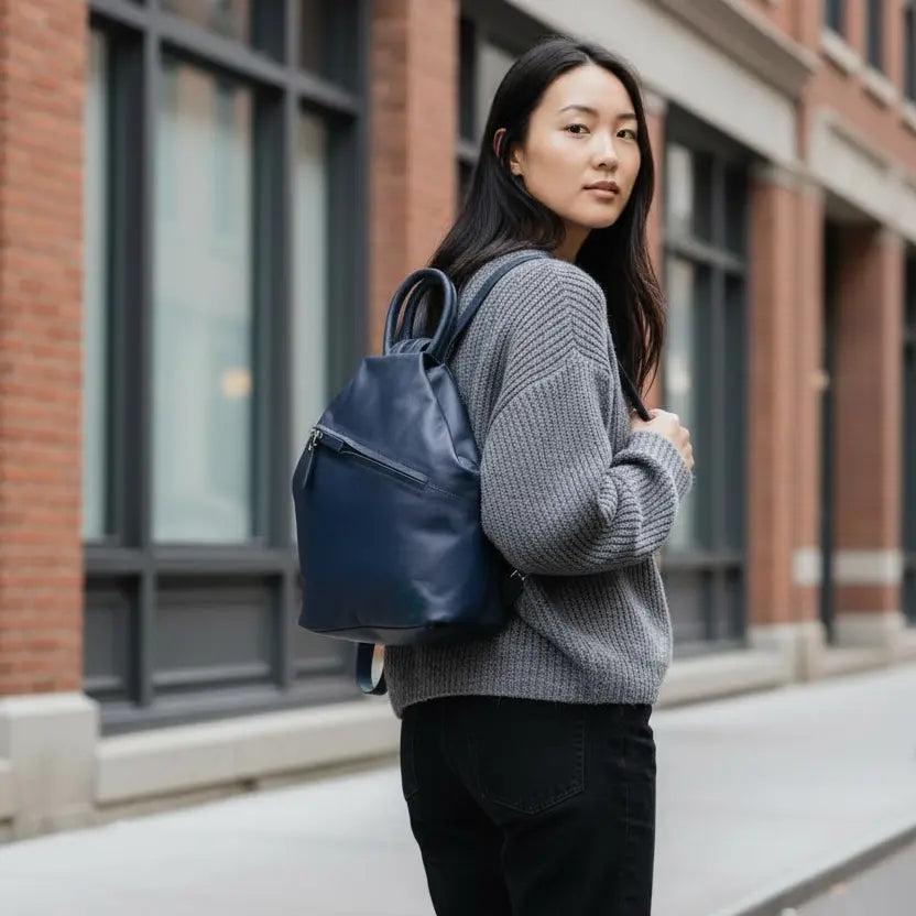 Leather Backpack Bag Navy Leather Box Leather