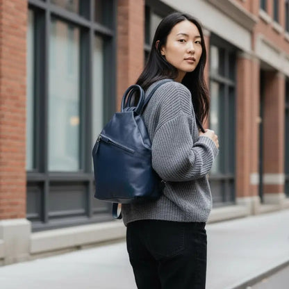 Leather Backpack Bag Navy Leather Box Leather