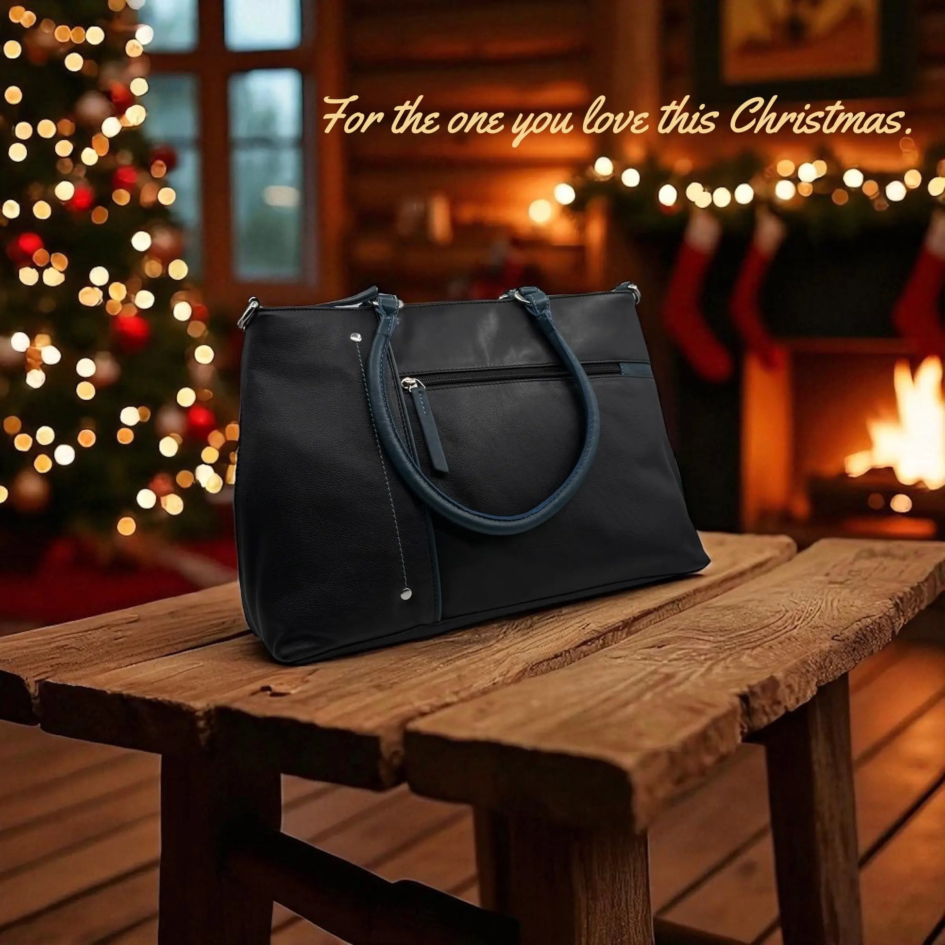 Leather Shopper Bag Black & Navy Leather Box Leather
