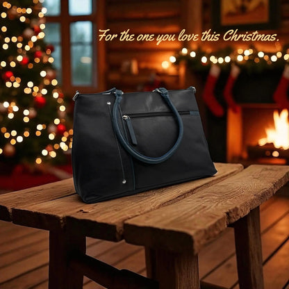 Leather Shopper Bag Black & Navy Leather Box Leather