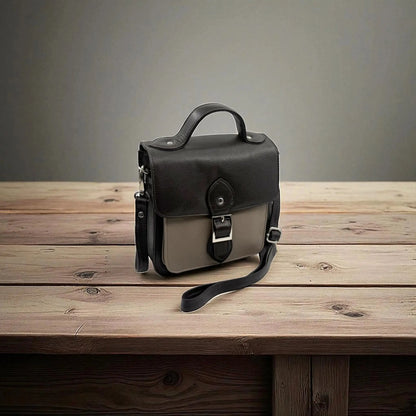 Leather Shoulder Bag Black & Taupe Box Leather