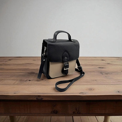 Leather Shoulder Bag Navy & Cream Box Leather