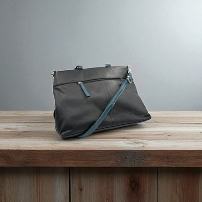 Leather Shopper Bag Black & Navy Leather Box Leather