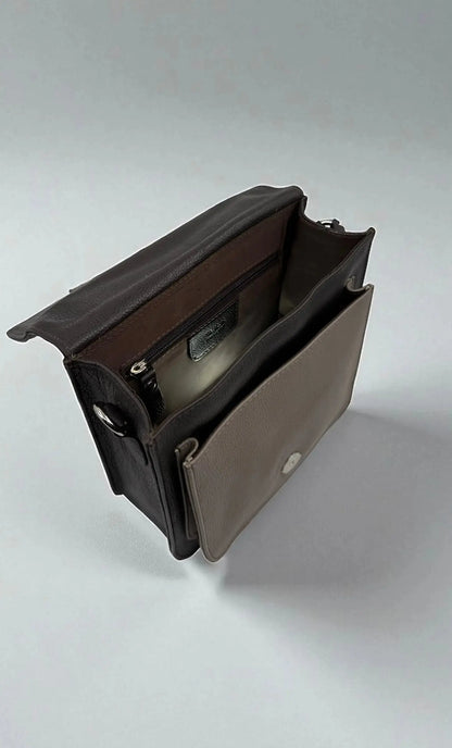 Leather Shoulder Bag Black & Taupe Box Leather