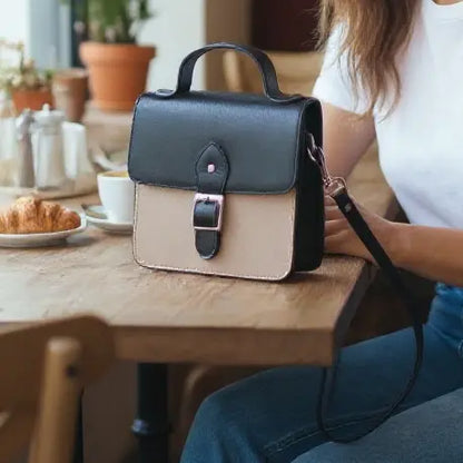 Leather Shoulder Bag Navy & Cream Box Leather