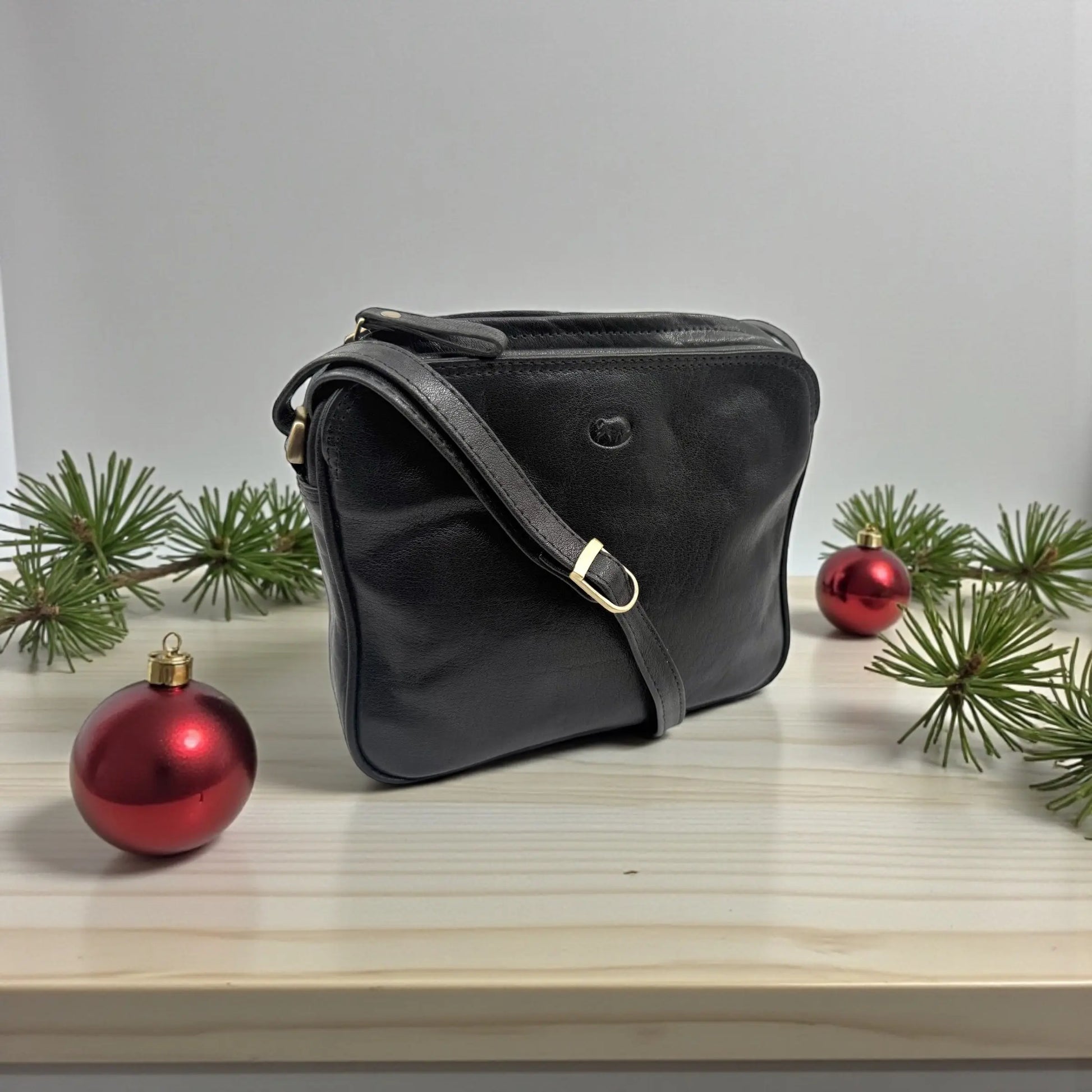 Leather Shoulder Bag Black Buff Leather Box Leather