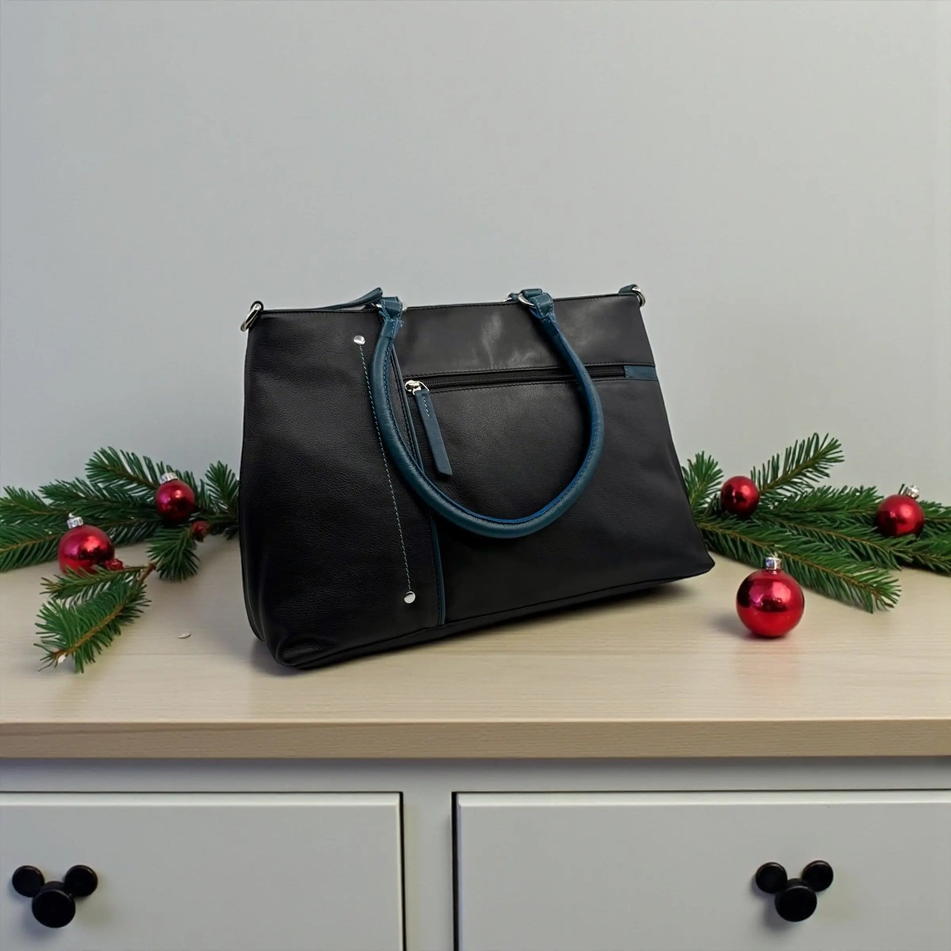 Leather Shopper Bag Black & Navy Leather Box Leather