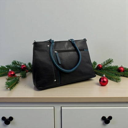 Leather Shopper Bag Black & Navy Leather Box Leather