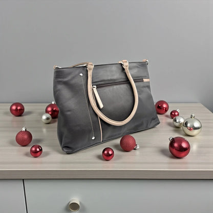 Leather Shopper Bag Brown & Taupe Leather Box Leather