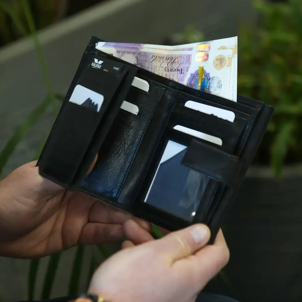 Large Tab Close Wallet Black Leather My Store