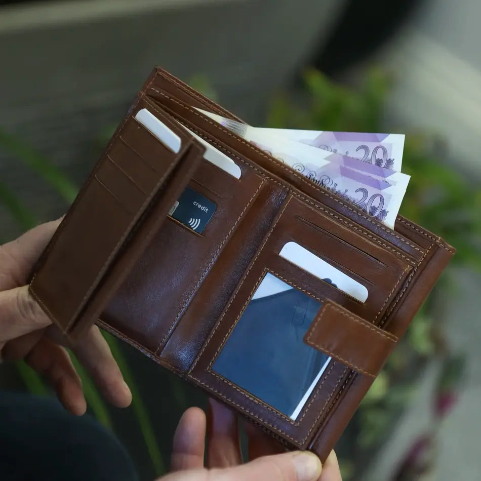 Large Tab Close Wallet Black Leather My Store