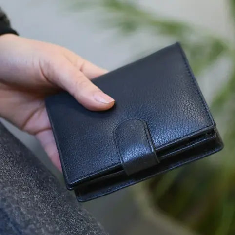 Large Tab Close Purse Wallet Tri-Fold Mustard Leather My Store