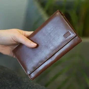 Three Quarter Close Purse Tan Leather My Store