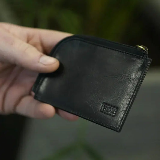 Mini Zip Wallet Black Leather My Store